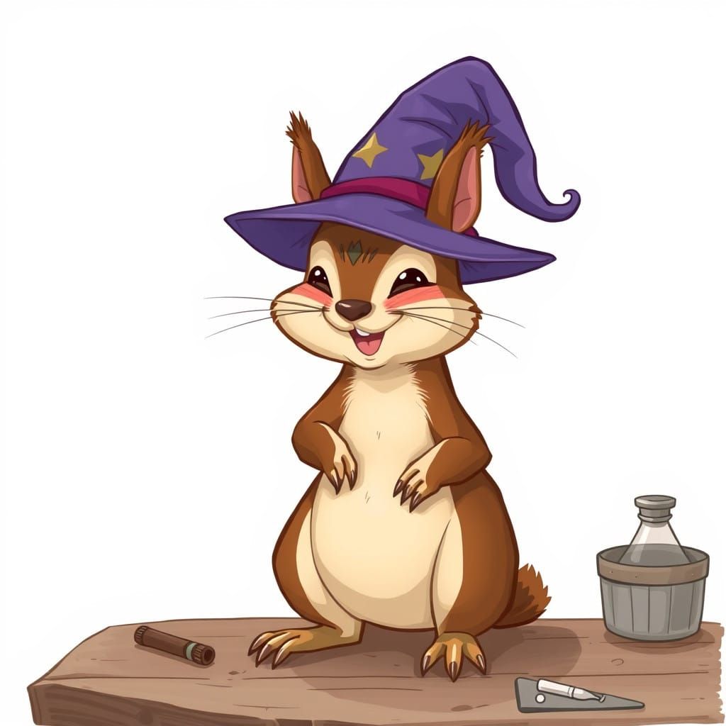 Squirrel Wizard in Apothecary Setting