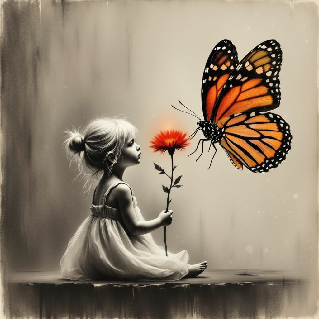 Girl with Butterfly: Charcoal and Photorealism