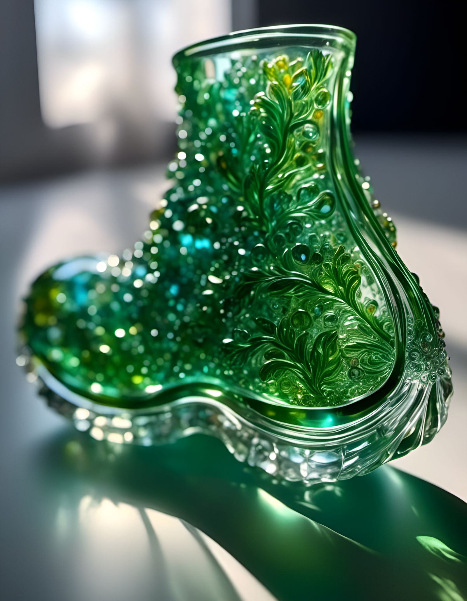 Glass Boot Filled with Green Astronauts, Ray Tracing