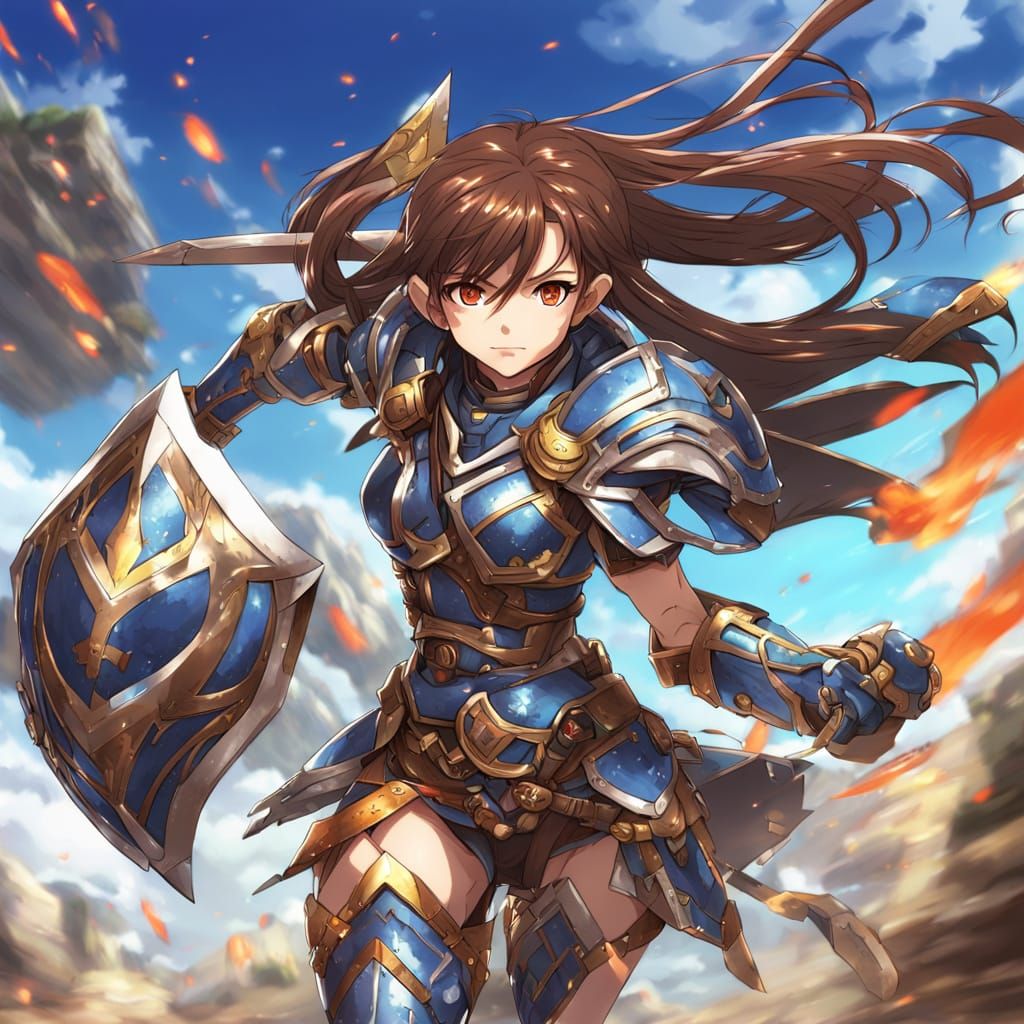 Elf Female Fighter Running Into War in Anime Style