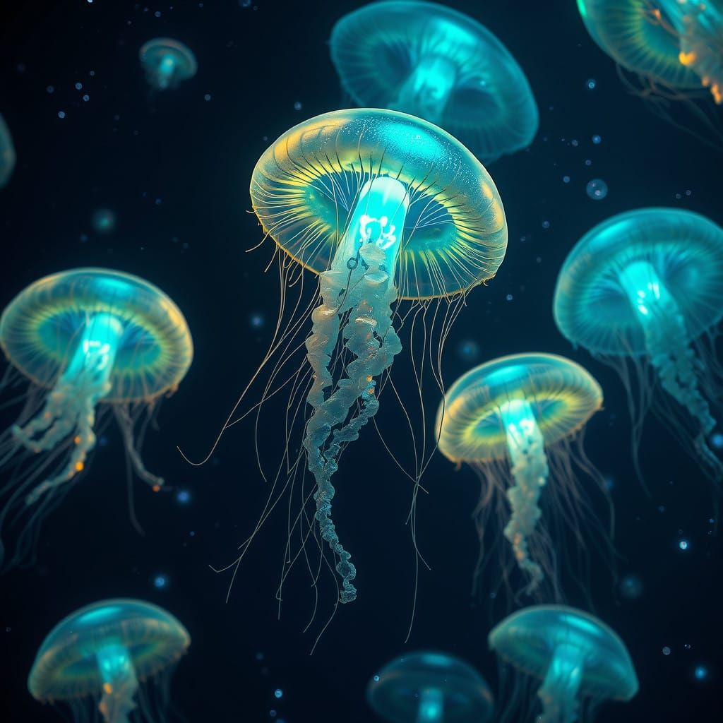 Bioluminescent Jellyfish in a Celestial Expanse