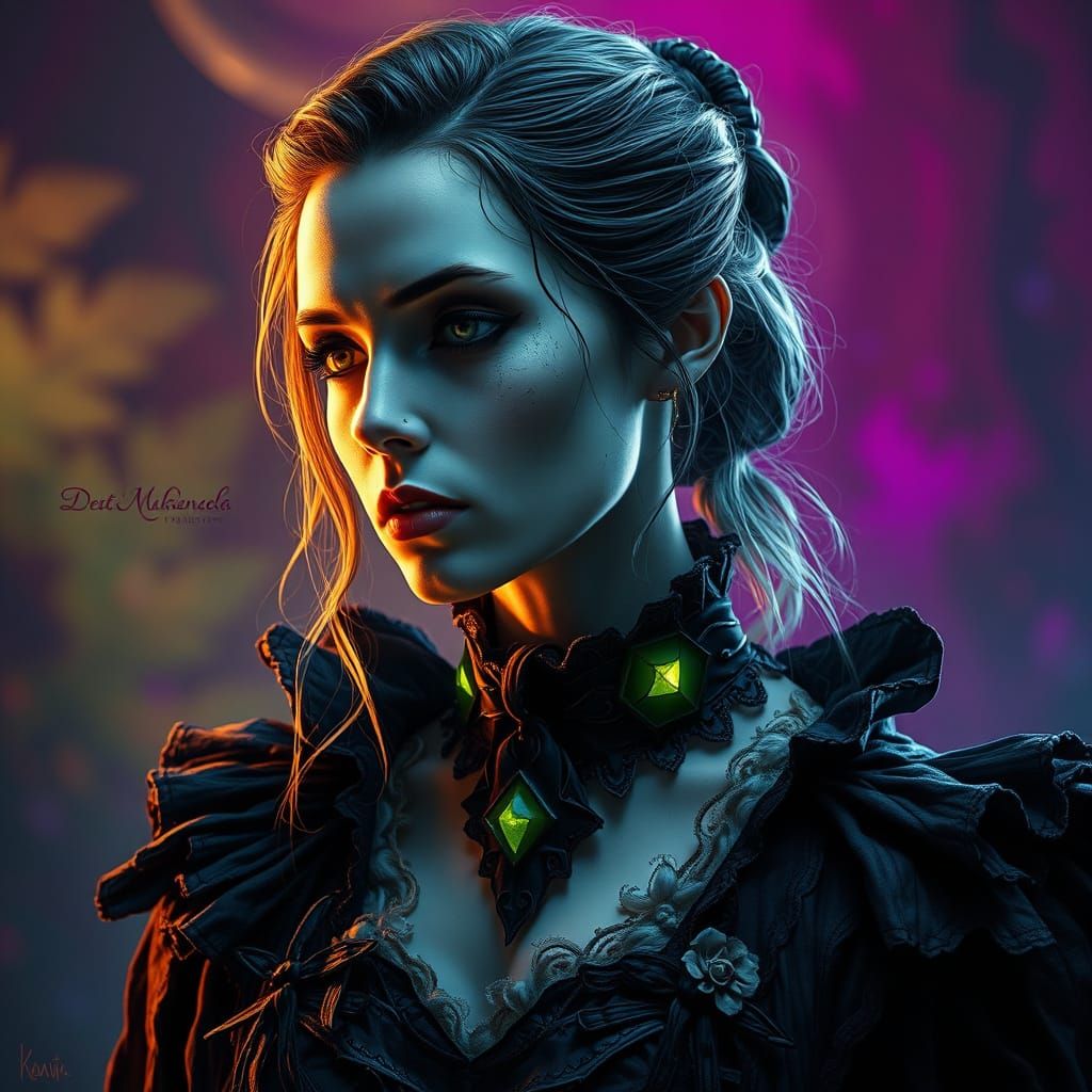 Ethereal Death Goddess in Victorian Mourning Attire