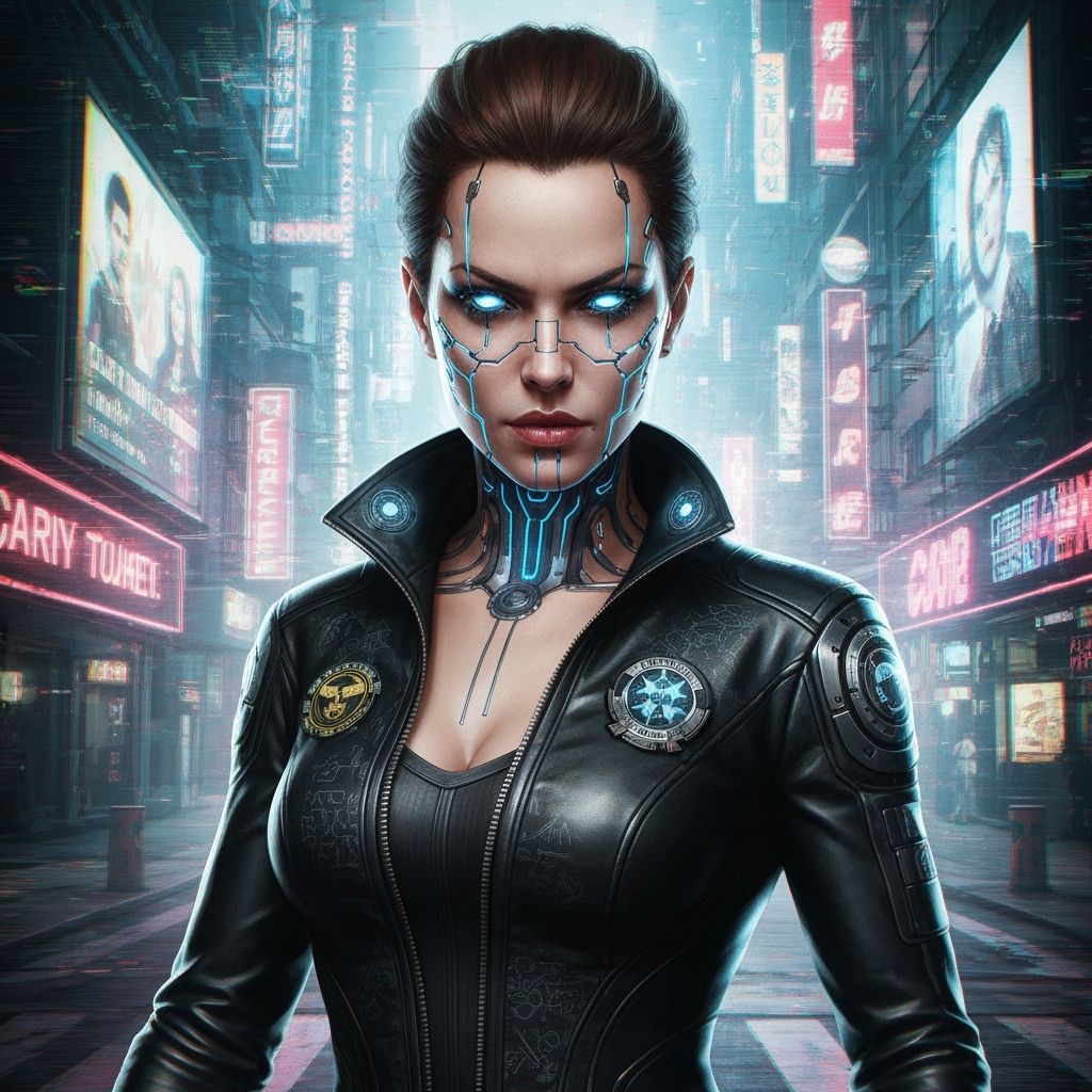 Cyberpunk Hacker Portrait with Cybernetic Enhancements