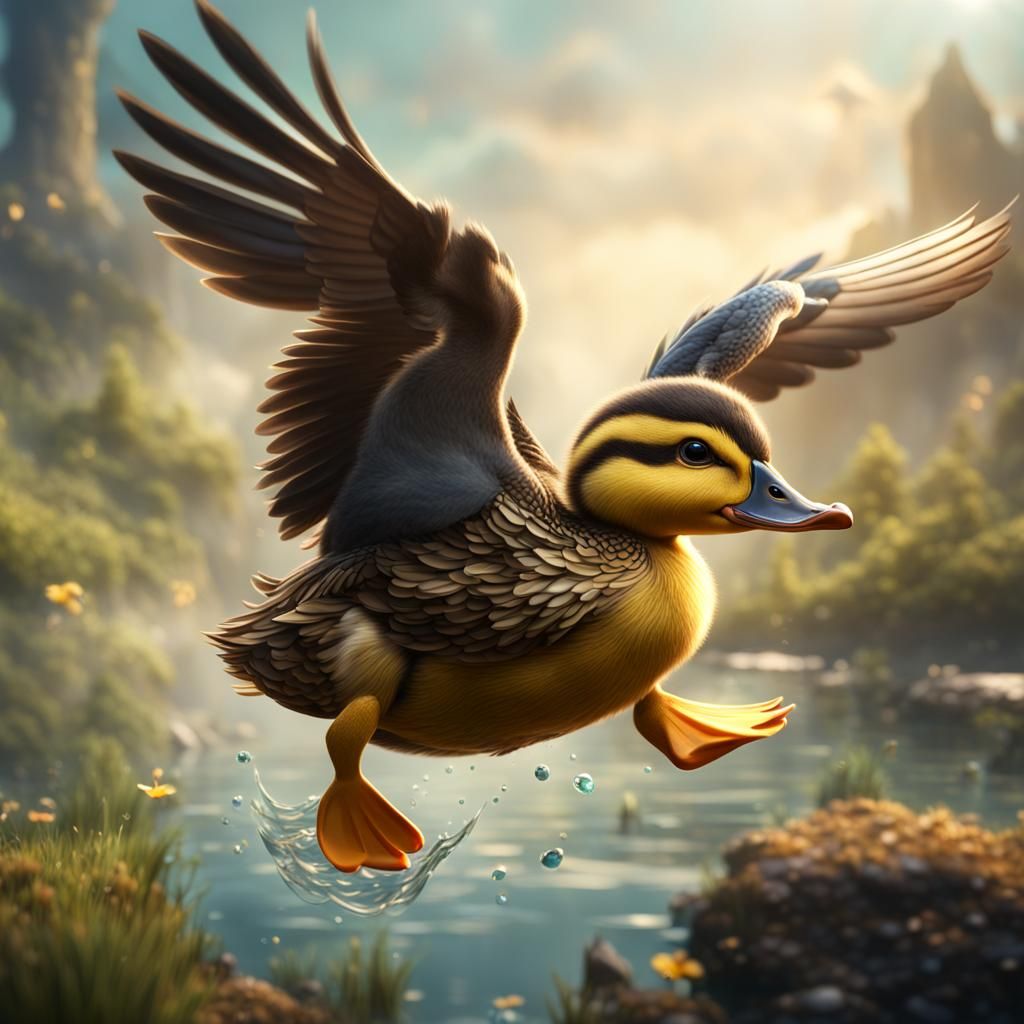 Cute Duckling Flying: Fantasy Concept Art