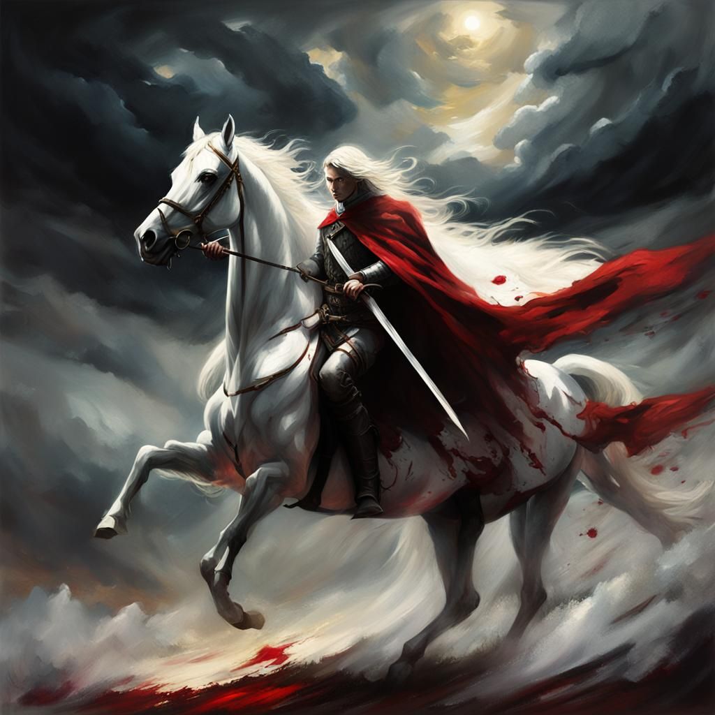 Epic White Horseman in Gothic Oil Painting Style