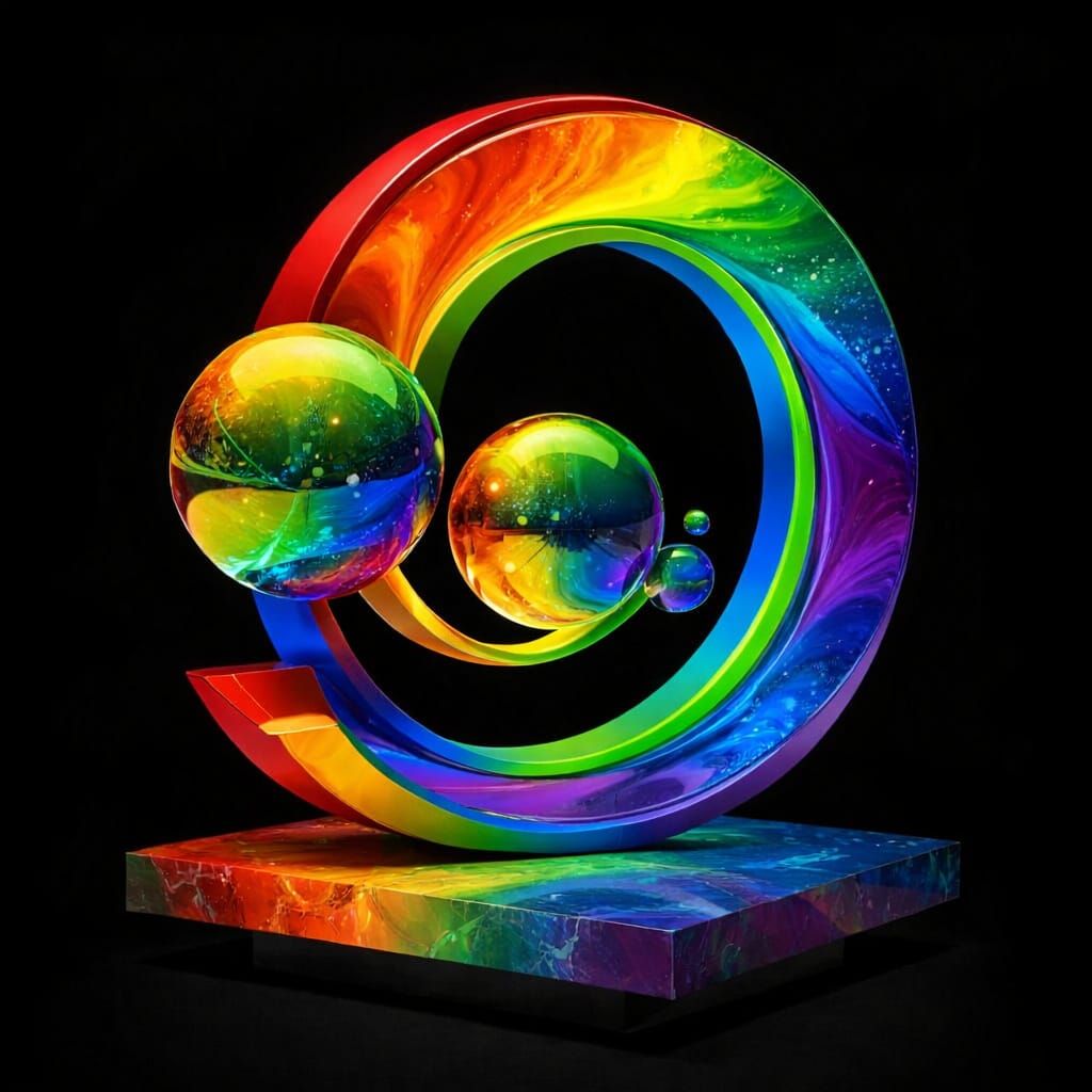 Iridescent Abstract Sculpture Floating in Surreal Atmosphere