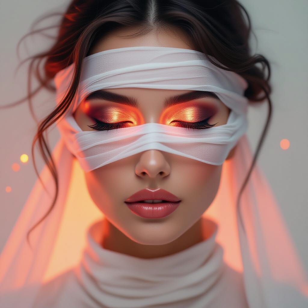 Ethereal Woman Portrait with Gauze in Surrealist Style