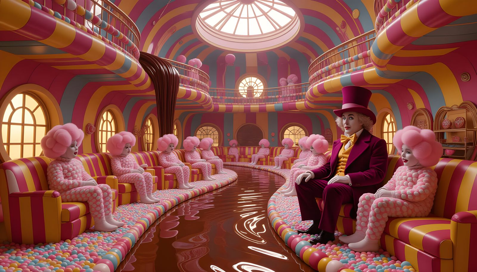 Willy Wonka's Factory: Chocolate Stream, Candy Seats & Cotto...