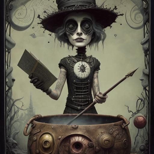 Spell Casting in Art Brut Line Art Style