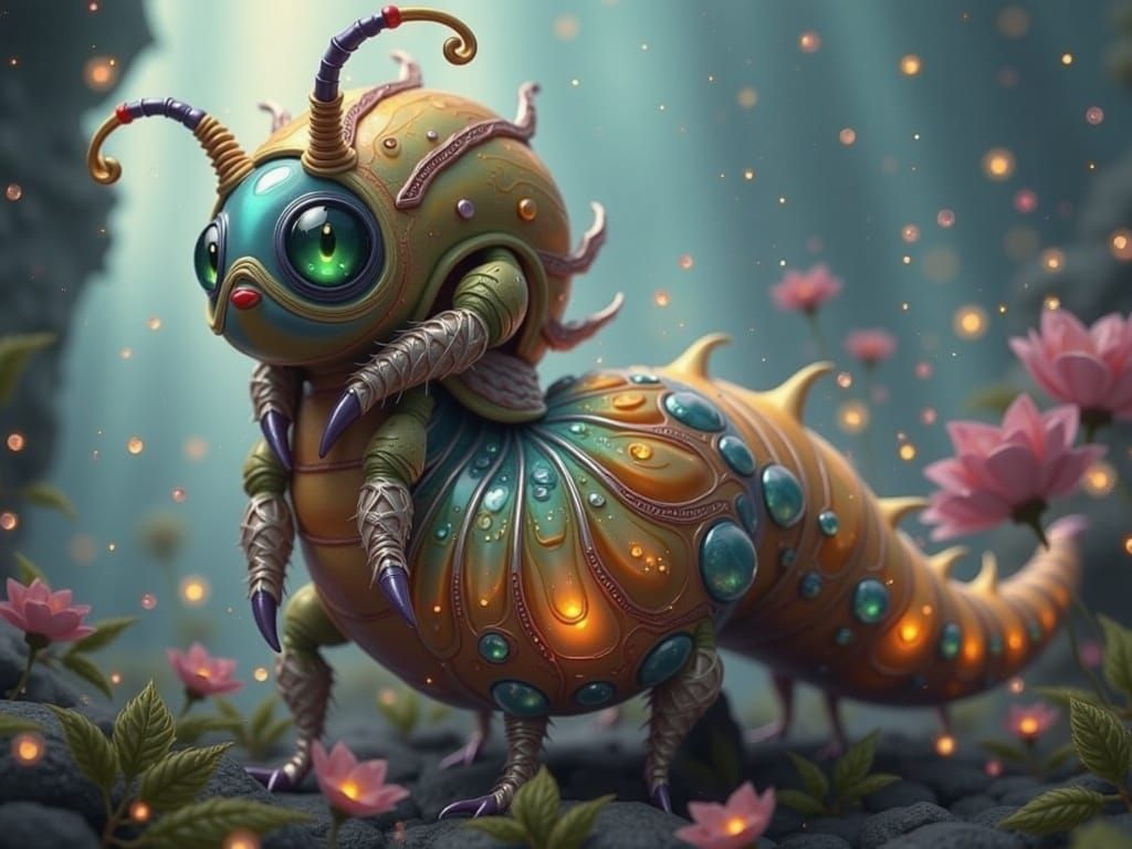 Surrealistic Ammonite Critter in Opalized Hues