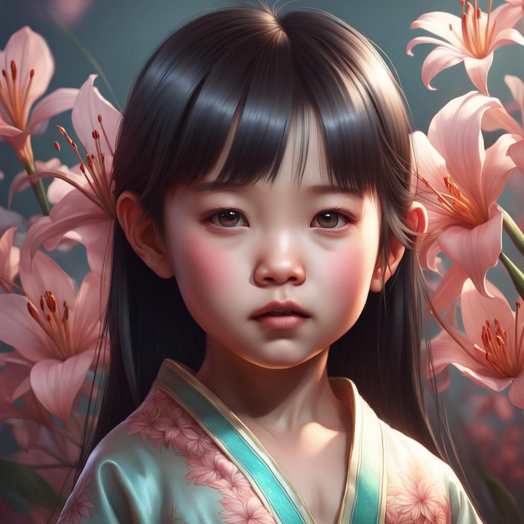 Toddler with Lily Flower: Hyperdetailed Portrait