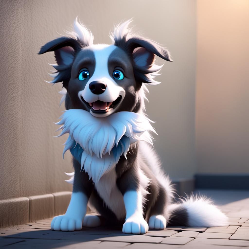 Cartoon Border Collie in 3D Digital Art Style