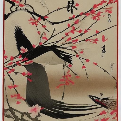 Serene Woman Creates Origami Crane in Ink Wash Painting