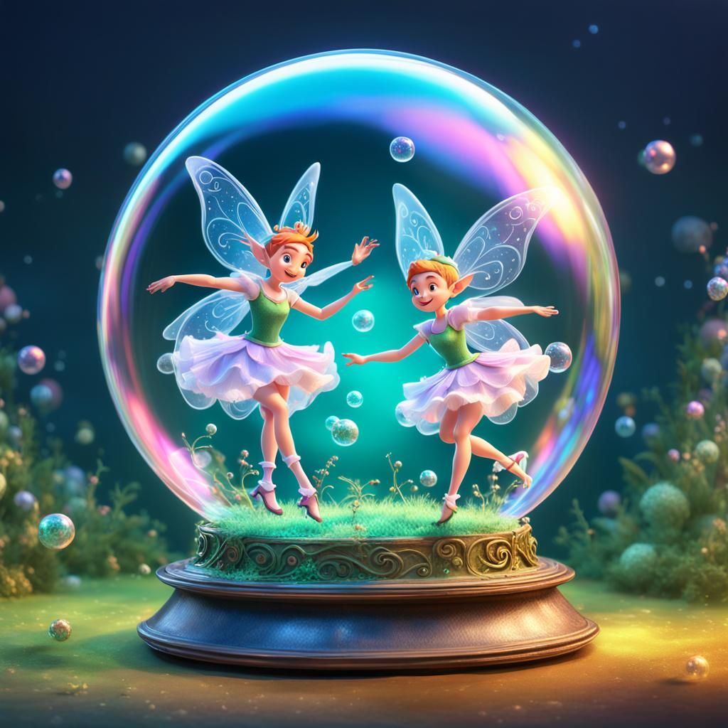 Fairies Dancing in a Bubble: 3D Digital Art
