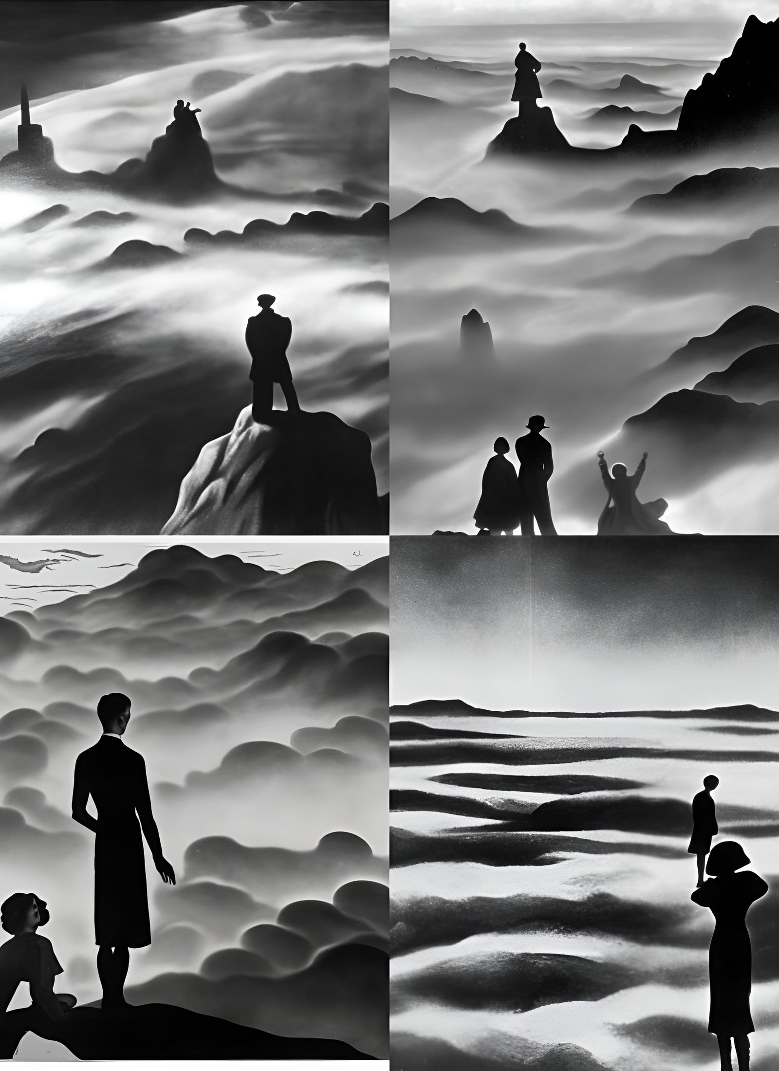 German Expressionist Scene: Figures Above the Mist