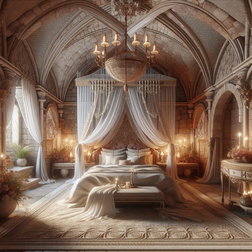 Elegant Medieval Fantasy Chamber with Ancient Stone Walls an...