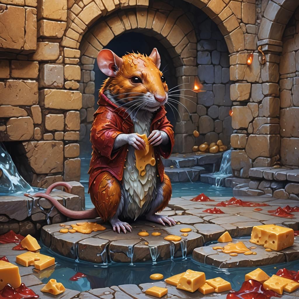 Red Rat in Cheese: Vibrant Fantasy Concept Art