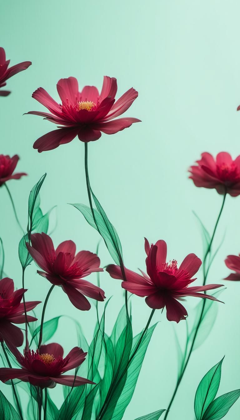 Ethereal Floral Art in Ruby and Emerald