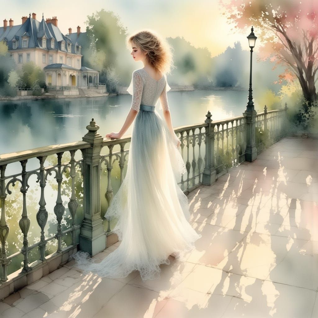 Ethereal Parisian Evening in Art Nouveau Style