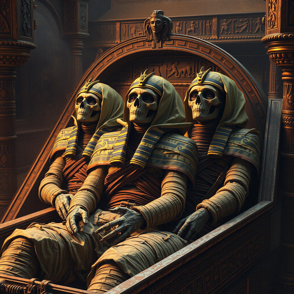 Ancient Egyptian Mummies in Ornate Sarcophagus, 3D Concept A...