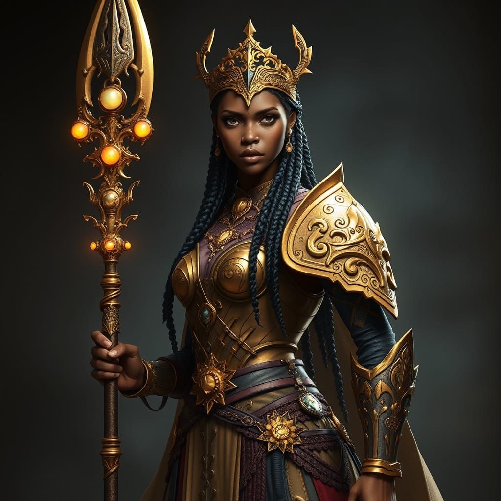 Regal African Fantasy Warrior in Golden Armor