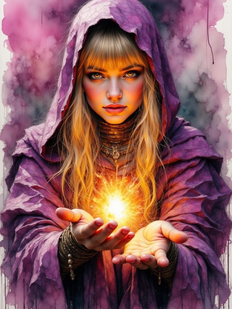 Elf Wizard Conjuring Fireball in D&D Style