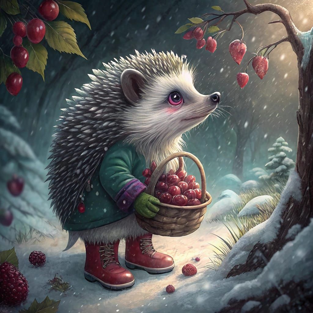 Charming Hedgehog in Whimsical Winter Wonderland