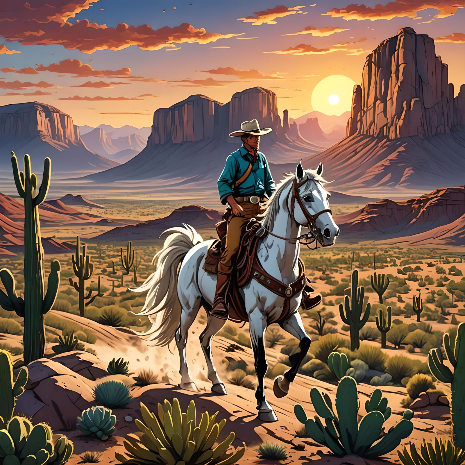 Lucky Luke rides his horse Jolly Jumper