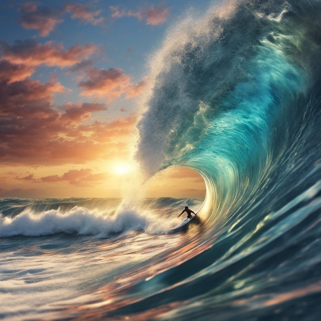 Glassy Ocean Wave at Sunset: Fantasy Concept Art