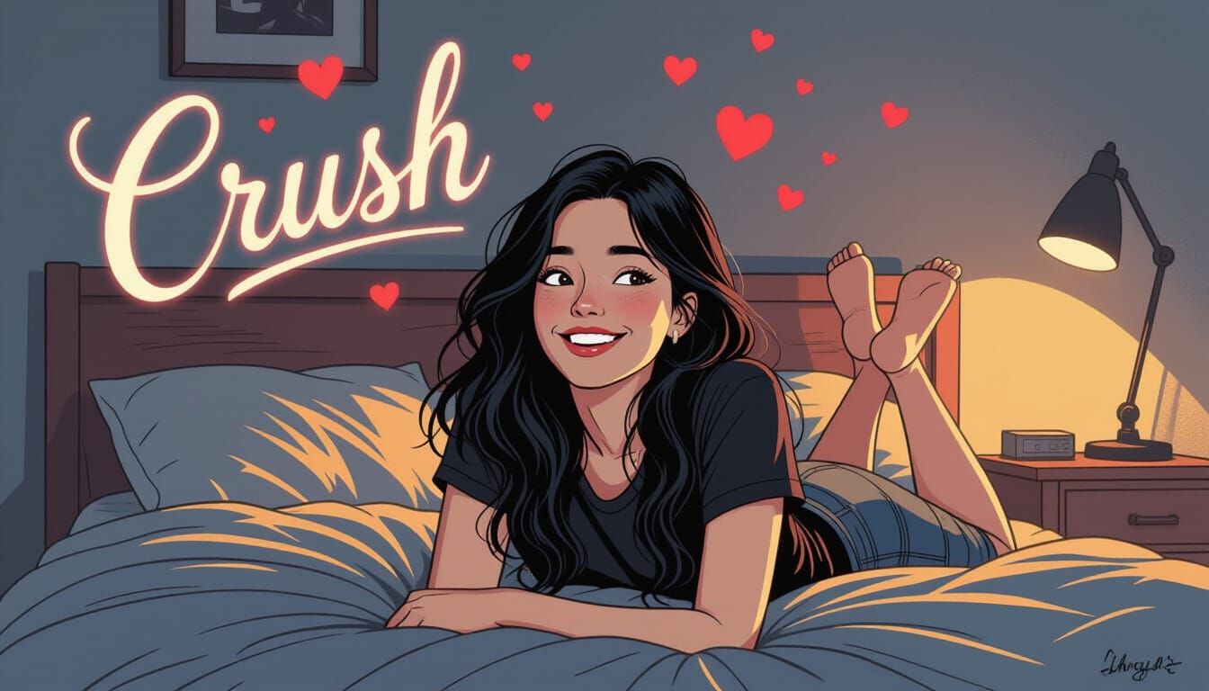 Dreamy Woman with Hearts in Comic Book Style