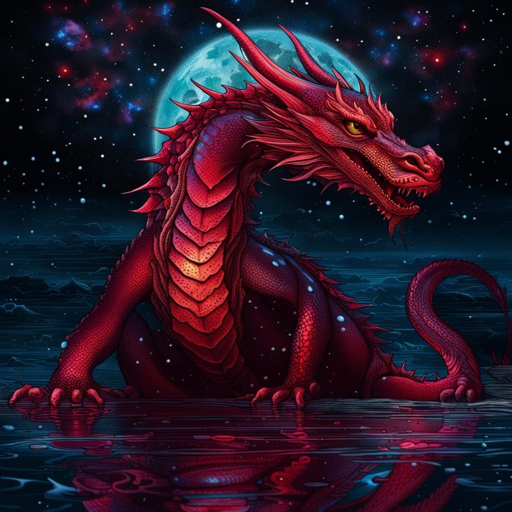 Cosmic Dragon Rising Under Red Moon