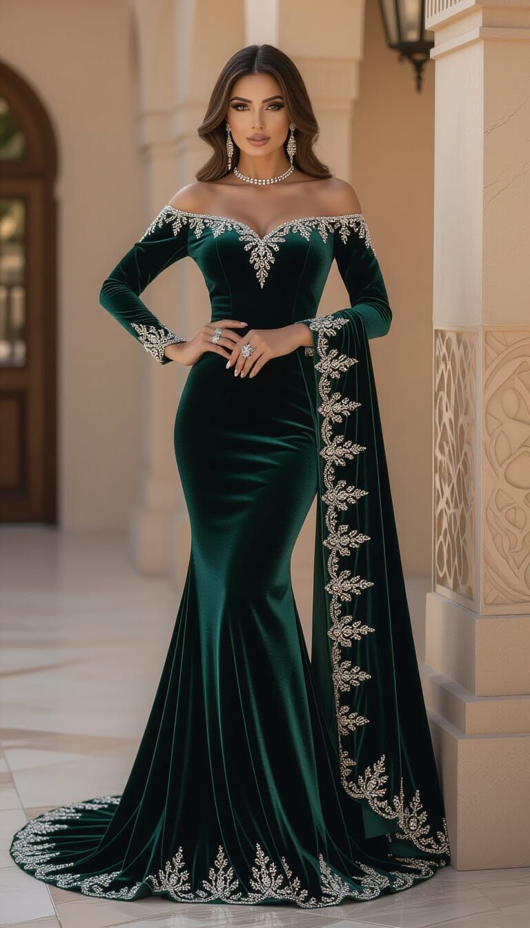 Elegant Persian Woman in Crystal Gown