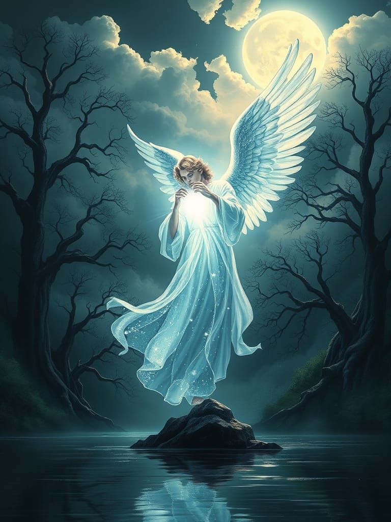 Angel of Light in Ethereal Form, Radiant Aura Illuminating t...