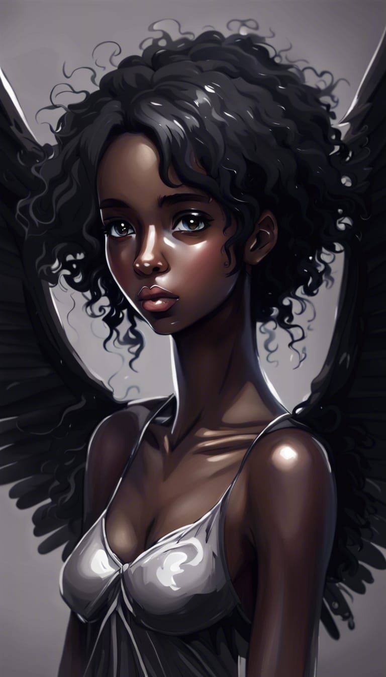 beautiful black angel Realistic Anime Style