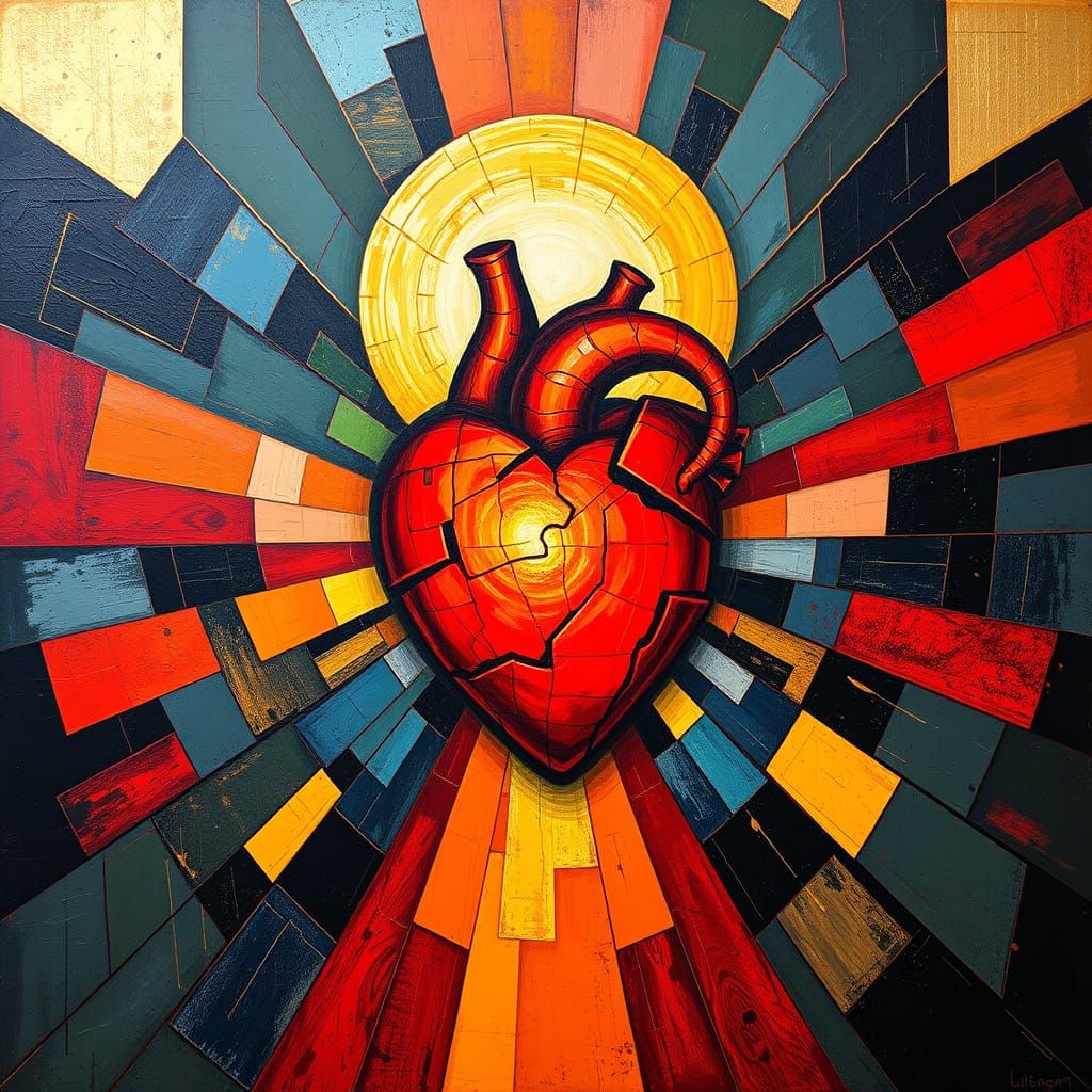 Abstract Heart in Cubist Geometric Style