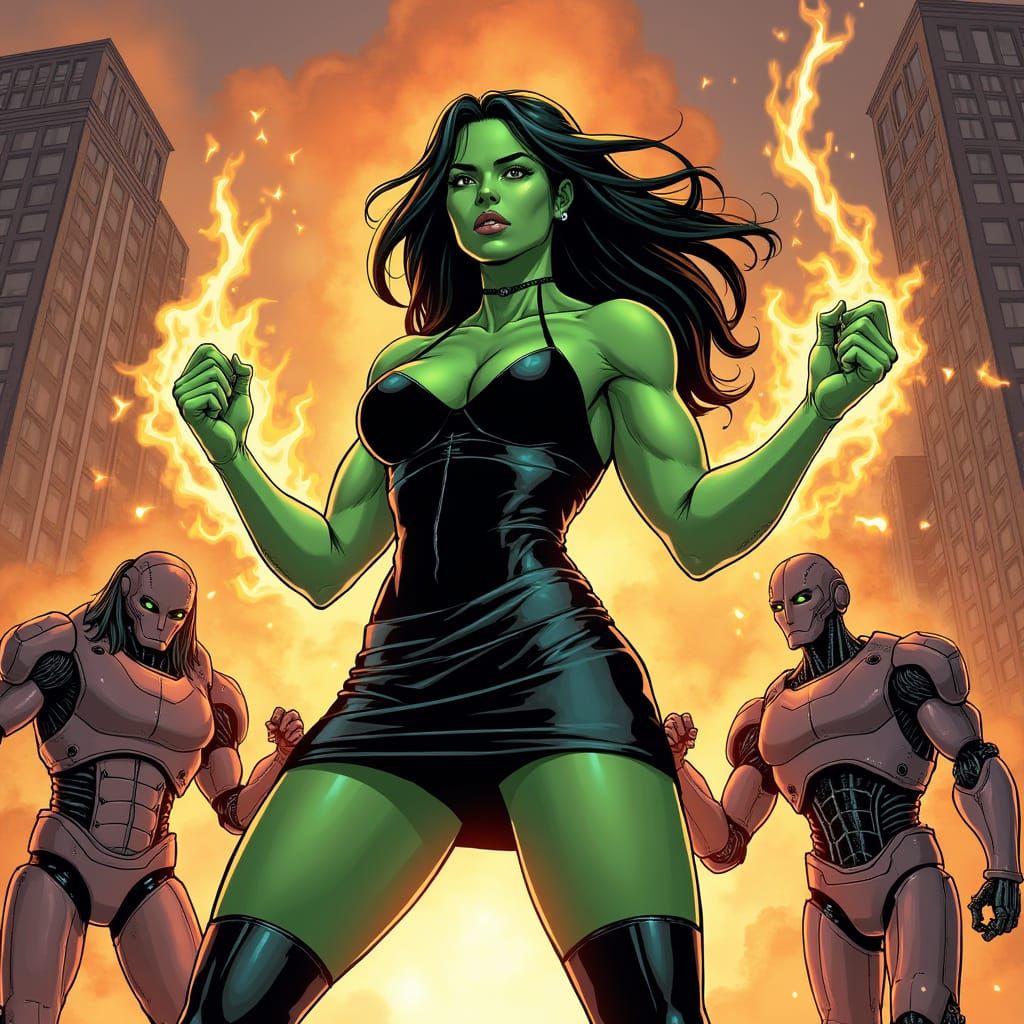 She-Hulk Defies AI Robots in a Fiery New York