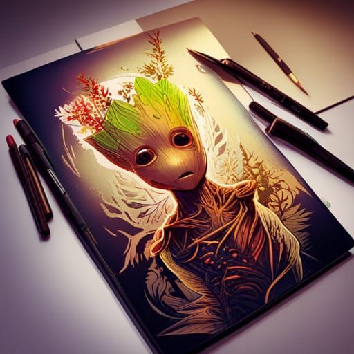 Golden Groot Digital Painting with Intricate Details