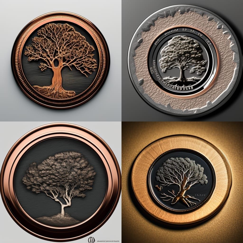 Copper Oak Tree Coin: Hyperdetailed Digital Illustration
