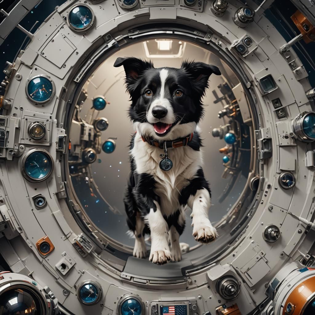 Astronaut Border Collie Dog in Detailed Matte Painting