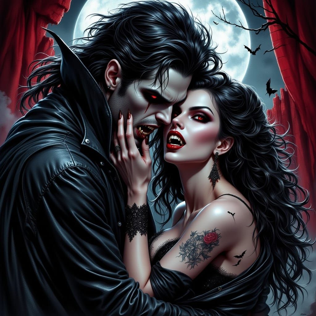 Gothic Vampire Holds Frightened Woman