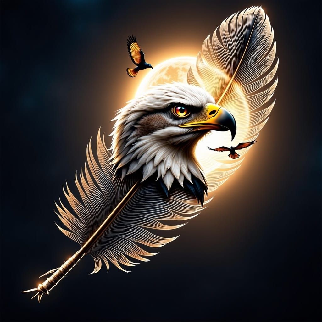 Eagle Feather Double Exposure in American Flag Hues