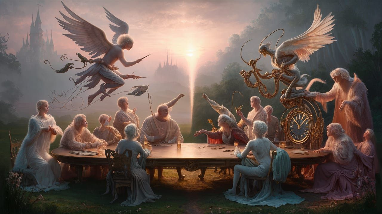 Free Will vs Determinism in Luminous Fantasy Scene