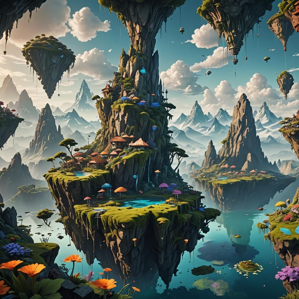 Surreal Landscape with Floating Islands: Fantasy Concept Art