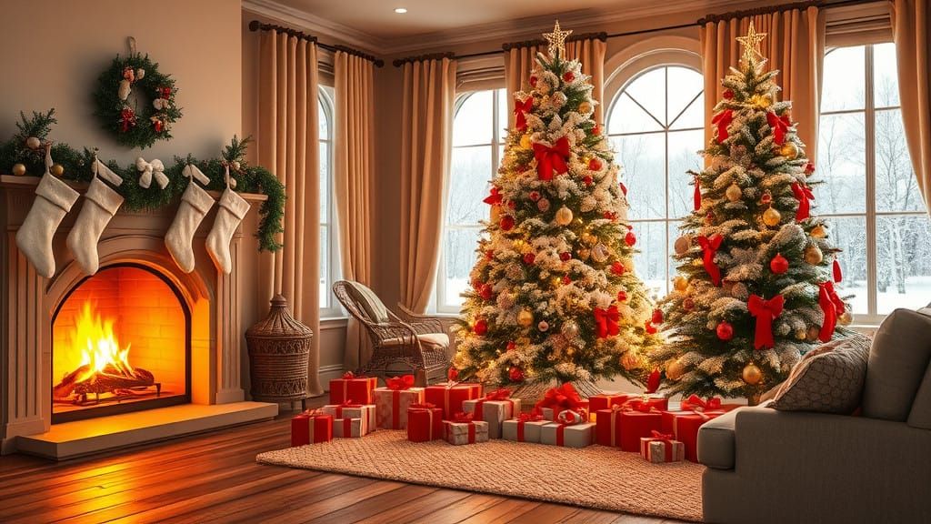 Warm Winter Wonderland Scene in Rich, Festive Colors