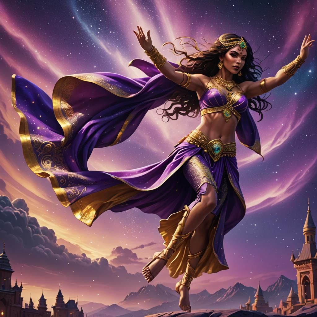 Superhero Belly Dancer Dancing Under Aurora Borealis