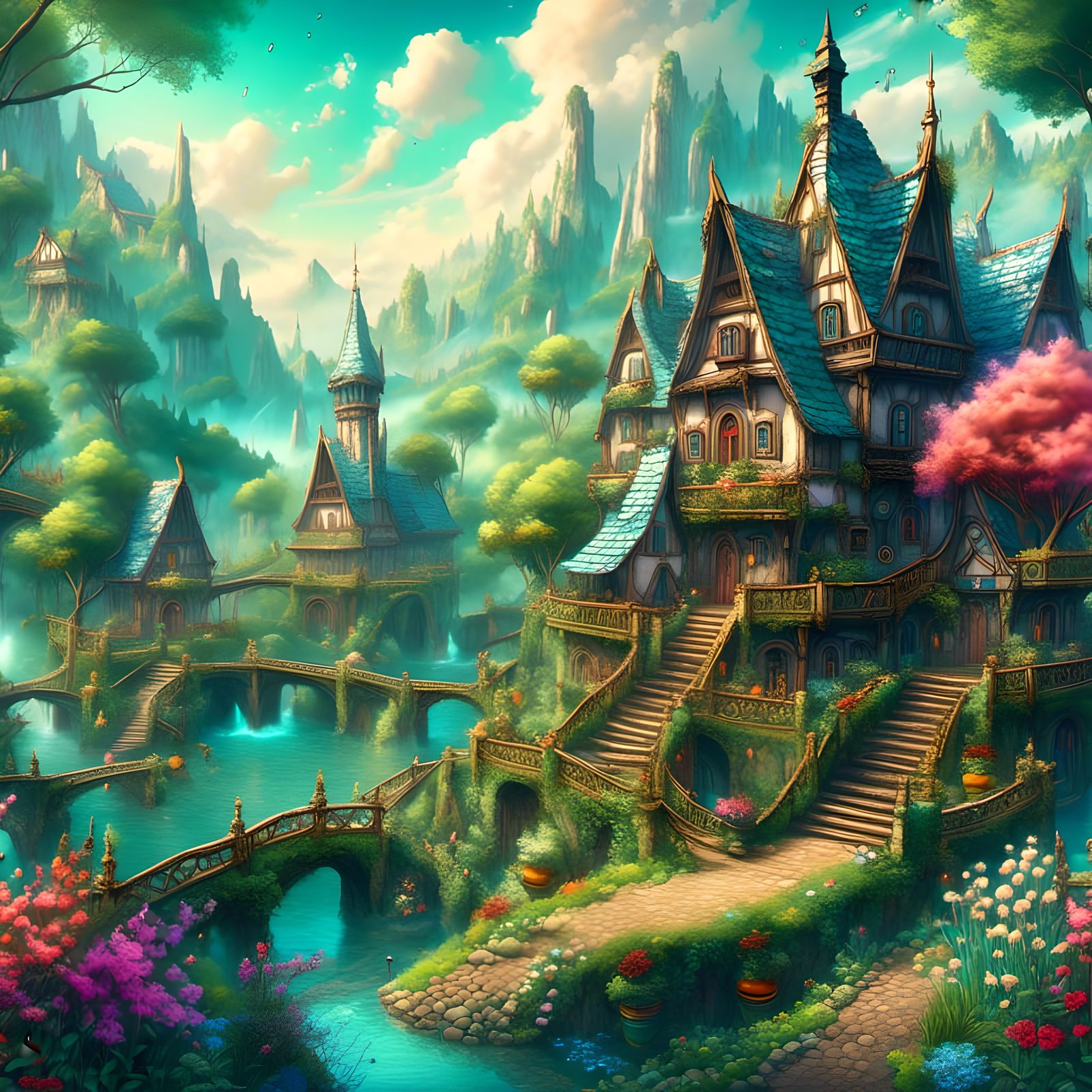<lora:Dalle 3 lora 1:1.0> background fantasy village, ultradetailed fantasy background