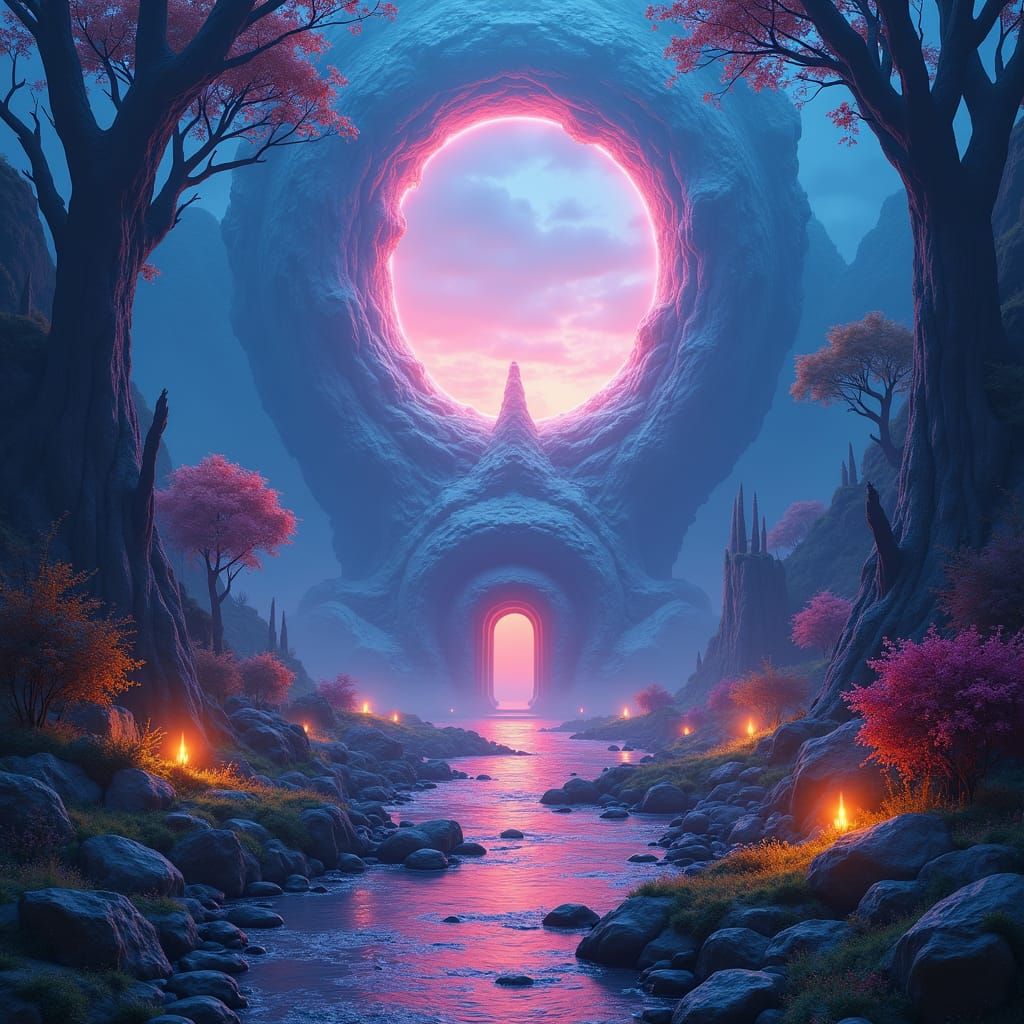 Mystical Portal in Vibrant Fantasy Realm: Matte Painting