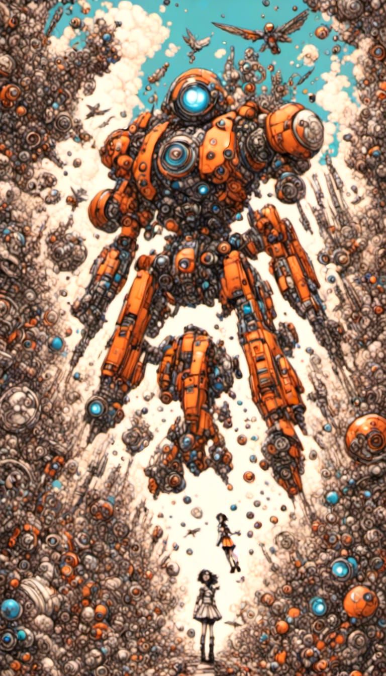 Giantess Robot with Clockwork Rainbow Design