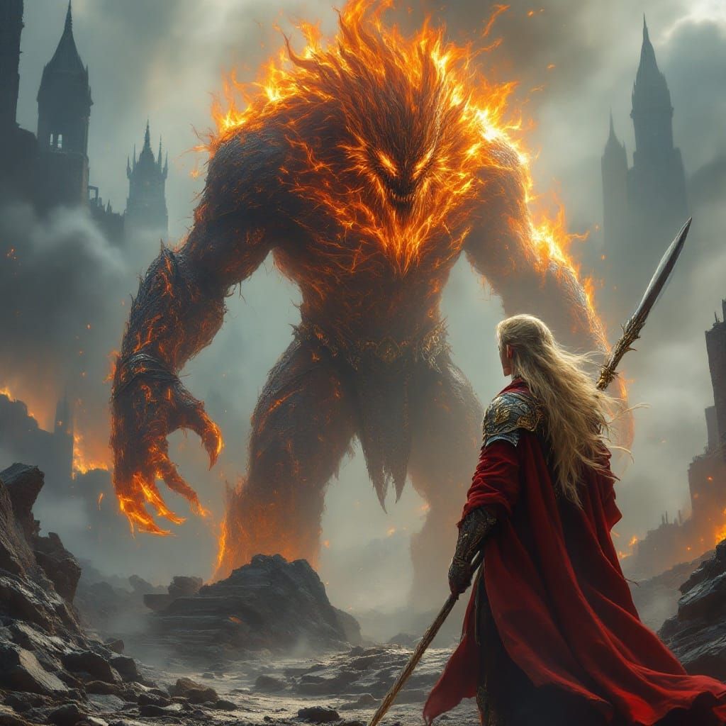 Ethereally Handsome Elf Faces Fierce Fire Elemental