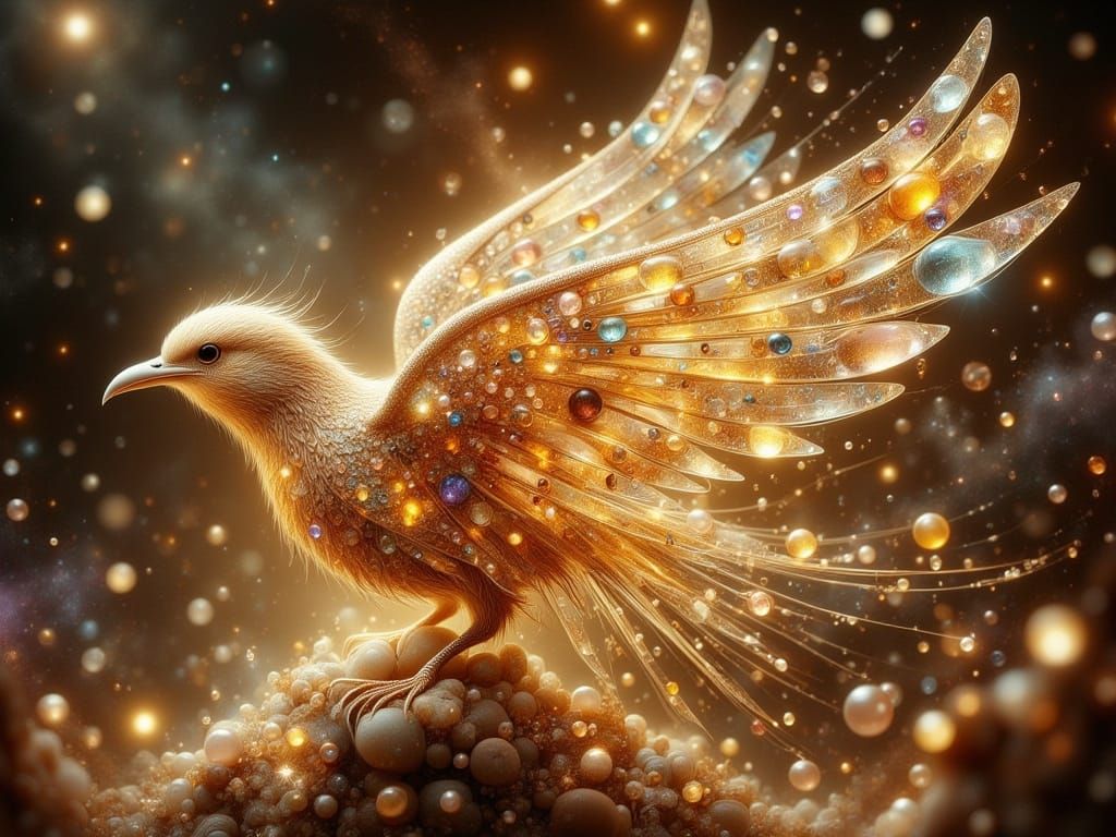 Sparkling Crystal Bird with Opal and Golden Filigree